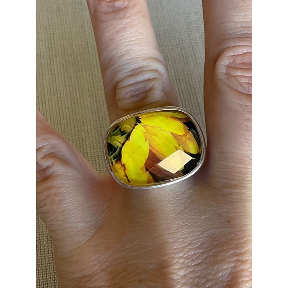 Vintage 925 Sterling Silver Yellow Flower Ring size 7 Estate jewelry - Picture 6 of 9